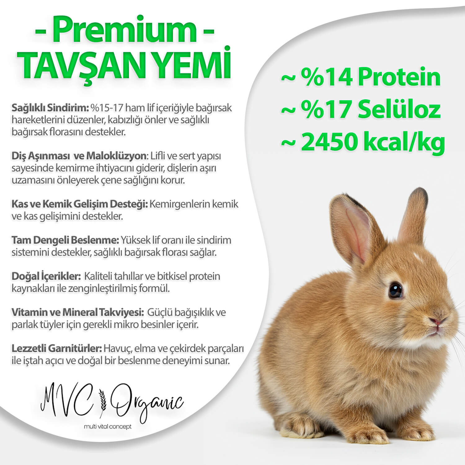 Premium Evcil Tavşan Yemi - MVC Organic Yem