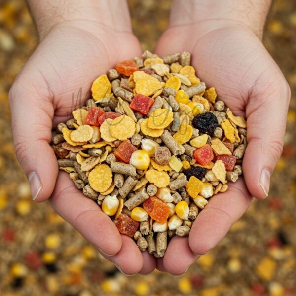 A sample of Domestic Rabbit Food in the palm of a human hand