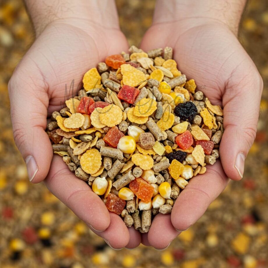 A sample of Domestic Rabbit Food in the palm of a human hand